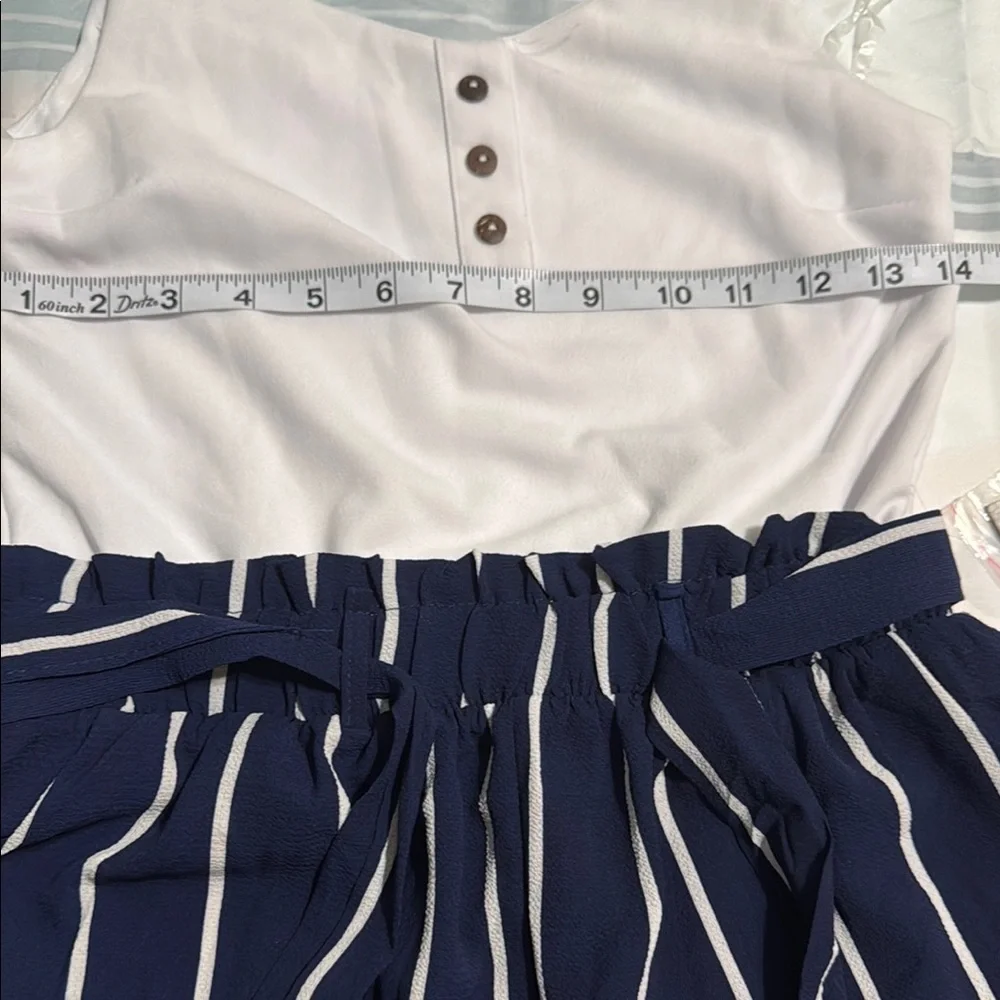 J for Justify White Top with Navy Striped Shorts